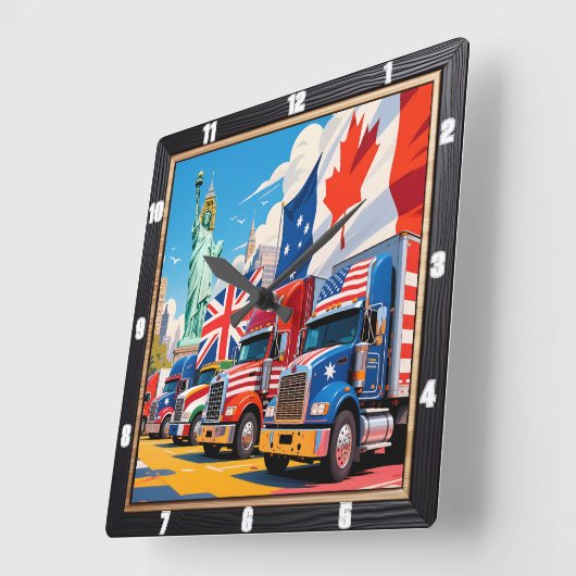 愛国的なトラックの世界統一 スクエア壁時計 (傾斜)