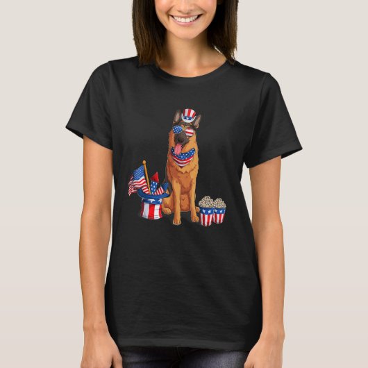 愛国的なドイツの羊飼いアメリカ国旗の犬の男性W Tシャツ (正面)