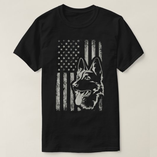 愛国的なドイツの羊飼いアメリカ国旗7月4日 Tシャツ (デザイン正面)