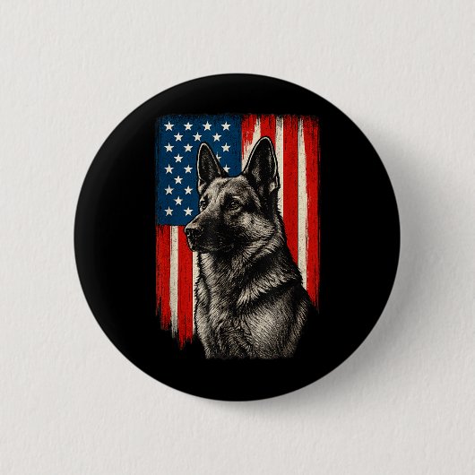 愛国的なドイツ牧羊犬 アメリカ国旗 犬 メンズ 缶バッジ (正面)