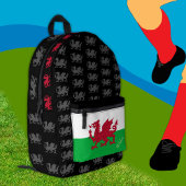 愛国的なドラゴン、ウェールズ国旗のバックパック、ウェールズ黒 プリントバックパック