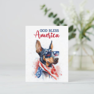 愛国的なドーベルマン、「God Bless America」ポストカード ポストカード