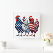 愛国的なニワトリ スクエア壁時計 (ホーム)