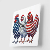 愛国的なニワトリ スクエア壁時計 (傾斜)