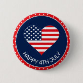 愛国的なネイビーブルー、米国国旗ハート 4th of July 缶バッジ (正面)