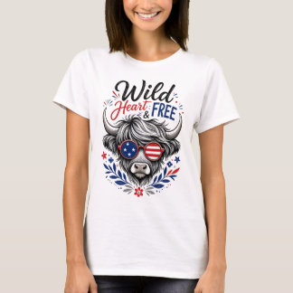 愛国的なハイランドカウのワイルドハートグラフィック Tシャツ