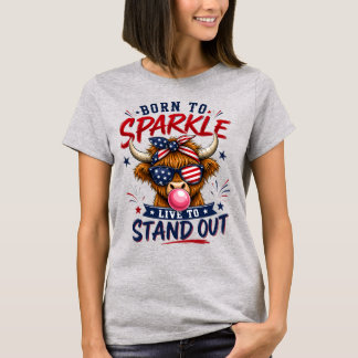 愛国的なハイランドカウスパークルグラフィック Tシャツ