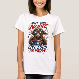 愛国的なハイランドカウ ライブラウド グラフィック Tシャツ