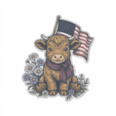 愛国的なハイランド仔牛とフラグのビンテージ ベクター_1 シール (正面)