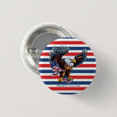 愛国的なハゲのワシ国旗の赤白と青ストライプ色 缶バッジ (正面&裏面)