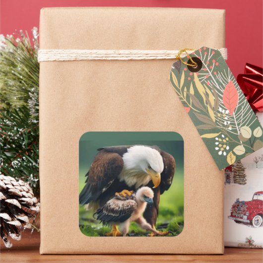 愛国的なハゲ・イーグルの父の日の野生動物の贈り物 スクエアシール (クリスマス)