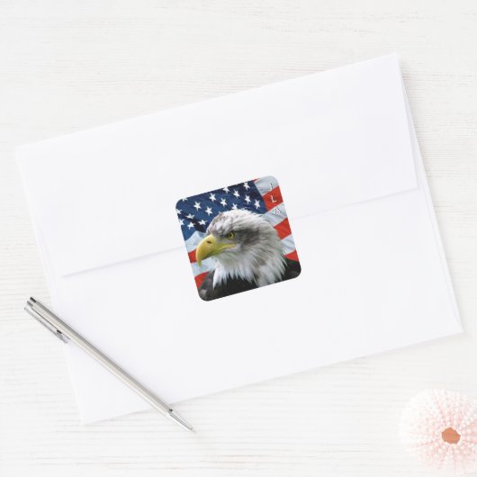 愛国的なハゲ・イーグル・アメリカモノグラムの国旗 スクエアシール (封筒)