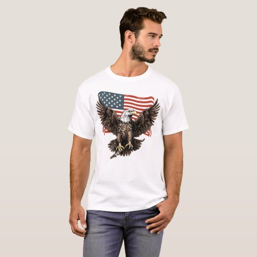 愛国的なハゲ・イーグル・アメリカ国旗の色 Tシャツ (正面フル)