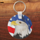 愛国的なハゲ・ワシとアメリカ国旗 キーホルダー (正面)