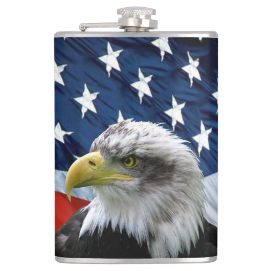 愛国的なハゲ・ワシとアメリカ国旗 フラスク (正面)