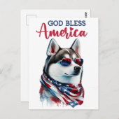 愛国的なハスキー、神の祝福アメリカのはがき ポストカード (正面/裏面)