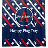 愛国的なハッピーフラッグの日レッドホワイトとブルーストライプ シャワーカーテン (正面)