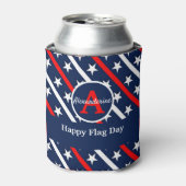 愛国的なハッピーフラッグの日レッドホワイトとブルーストライプ 缶クーラー (缶正面)