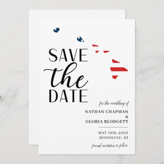 愛国的なハワイ州の目的地ウェディング セーブザデート (正面/裏面)