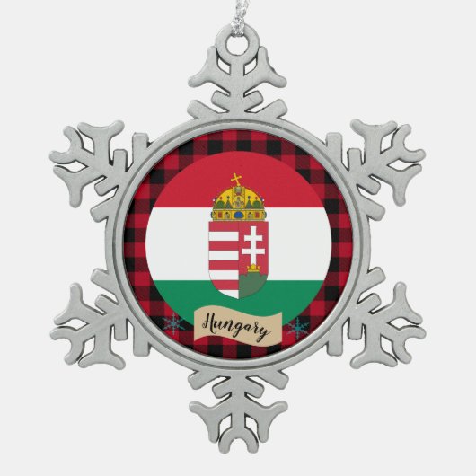 愛国的なハンガリー、バッファローのプレイド、ハンガリー国旗 スノーフレークピューターオーナメント (正面)