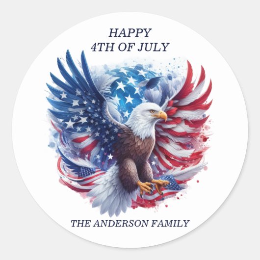 愛国的なハングルイーグルスターストライプズ赤白青 ラウンドシール (正面)