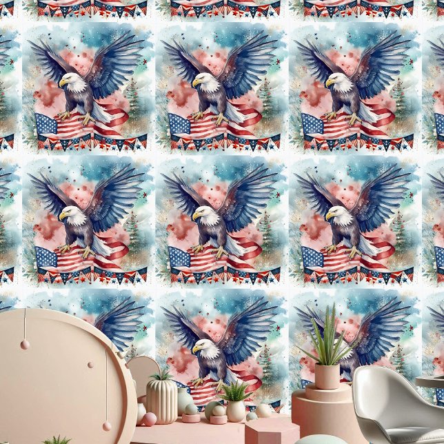 愛国的なハングルワシ独立日水色 壁紙 (Patriotic Bald Eagle Independence Day Watercolor Wallpaper)