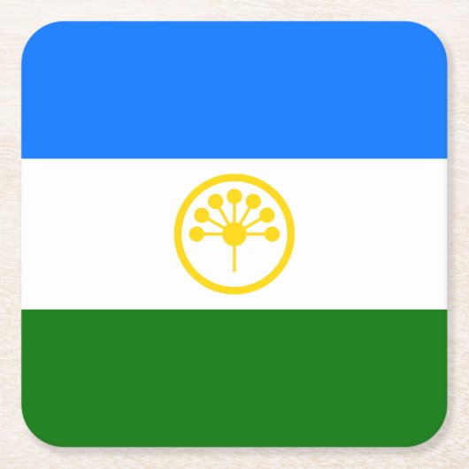 愛国的なバシコルトスタン共和国旗 スクエアペーパーコースター (正面)