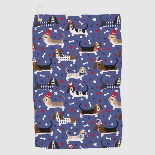 愛国的なバスセットハウンド ゴルフタオル (正面)