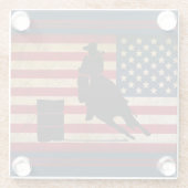 愛国的なバレルレーシングアメリカ国旗の馬 ガラスコースター (裏面)