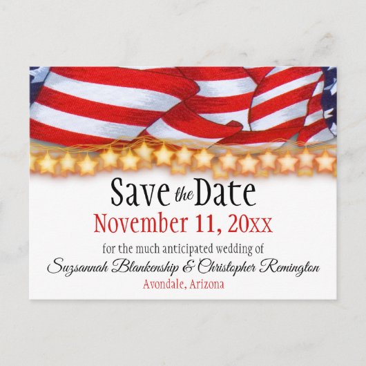 愛国的なバントとスターカスタムズの日付を保存 案内ポストカード (正面)