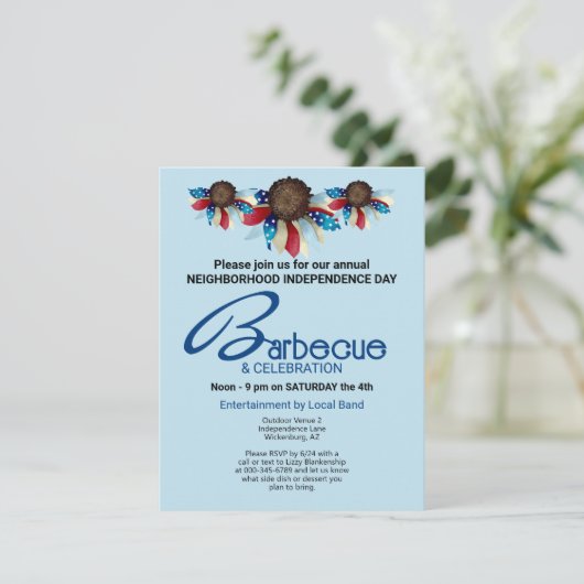 愛国的なバーベキュー縁どの上半分の花 招待状 (スタンド正面)