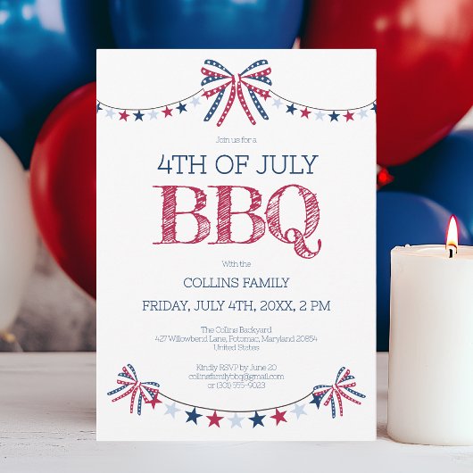 愛国的なバーベキュー 4th of July BBQ サマー パーティー 招待状