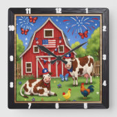 愛国的なバーンファーム花火 スクエア壁時計 (正面)