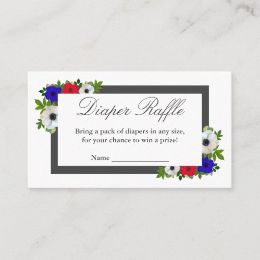 愛国的なパンダアネモネベビーシャワーおむつラッフル エンクロージャーカード (正面)