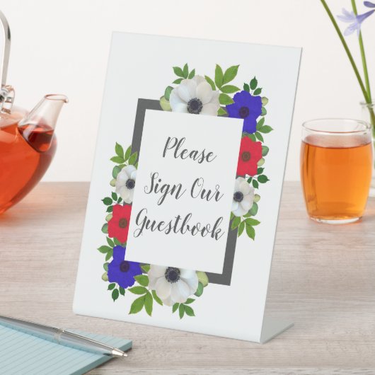 愛国的なパンダ・アネモネのウェディング 台座サイン (インサイチュ)