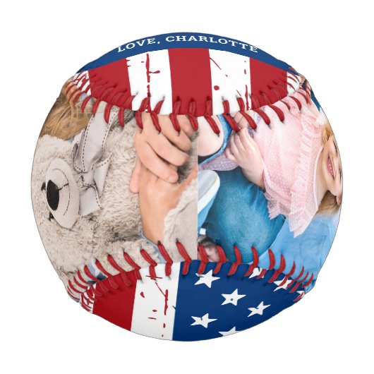 愛国的なパーソナライズされたパパアメリカ国旗2の写真 野球ボール (正面)