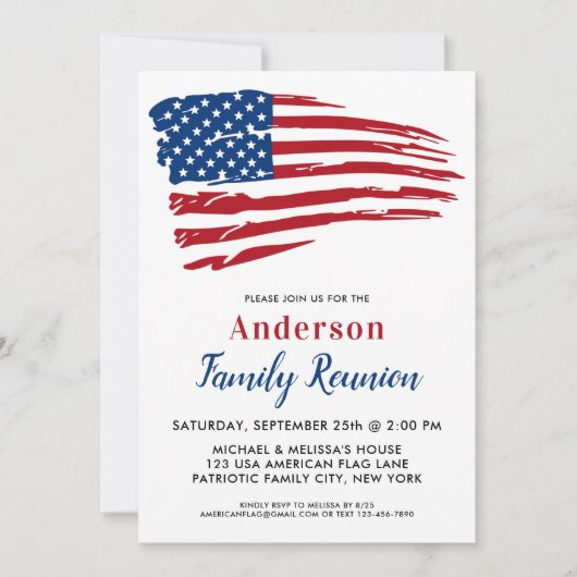 愛国的なパーティーアメリカ国旗の家族懇親会 招待状 (正面)