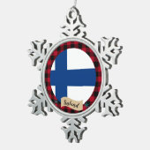 愛国的なフィンランド、バッファロー・プレイド、フィンランド国旗 スノーフレークピューターオーナメント (右)