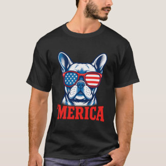 愛国的なフレンチブルドッグ アメリカン フレンチー 7月4日 Tシャツ