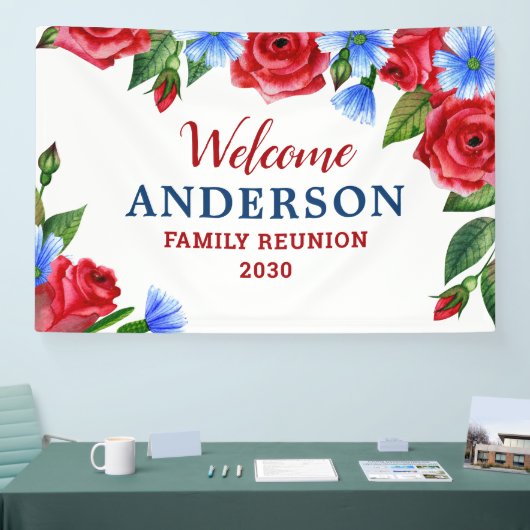 愛国的なフローラパーソナライズされた赤白青パーティー 横断幕 (トレードショー)