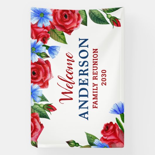 愛国的なフローラパーソナライズされた赤白青パーティー 横断幕 (縦)