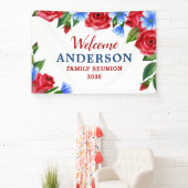 愛国的なフローラパーソナライズされた赤白青パーティー 横断幕 (インサイチュ)