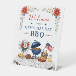 愛国的なフローラル メモリアルデイ BBQ | ウェルカムサイン 台座サイン