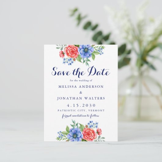 愛国的なフローラ結婚式の保存日付招待状 ポストカード (スタンド正面)