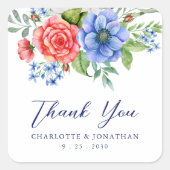 愛国的なフローラ結婚赤白青の感謝 スクエアシール (正面)