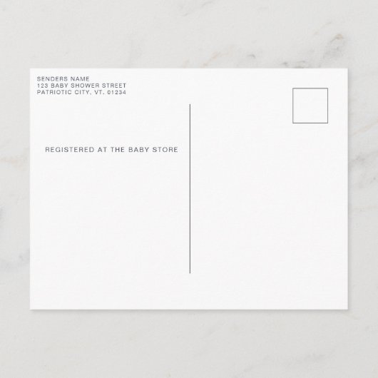 愛国的なフローラ赤白青ベビーシャワー インビテーションポストカード (裏面)