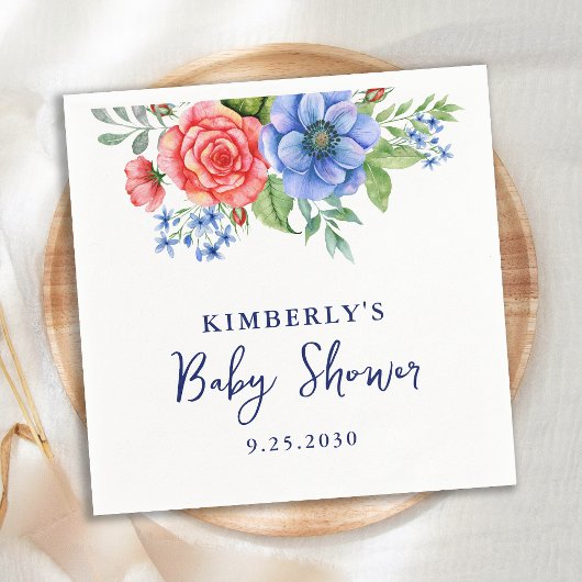 愛国的なフローラ赤白青ベビーシャワー スタンダードカクテルナプキン