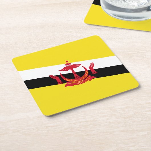 愛国的なブルネイ国旗の正方形紙コースター スクエアペーパーコースター (アングル)