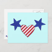 愛国的なブルースター赤と白ストライプハート ポストカード (正面/裏面)