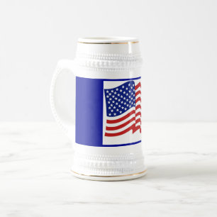 愛国的なブルー金ゴールド米国国旗のビアスタイン ビールジョッキ